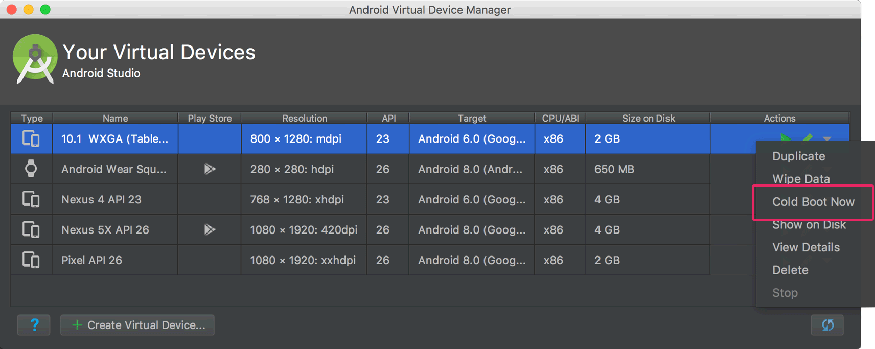 android studio emulator download mac